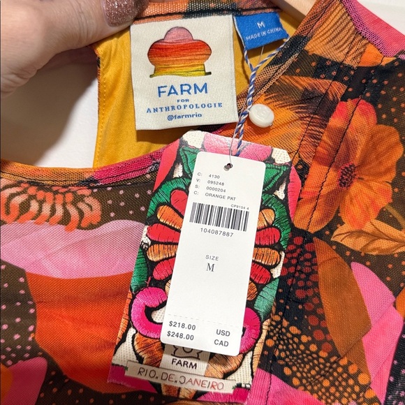 Farm Rio for Anthropologie mesh orange floral dress M adjustable stretchy - Picture 7 of 7